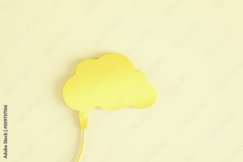 Aufkleber abstract cables connected to yellow human brain on light backdrop. neuroscience and brain research c