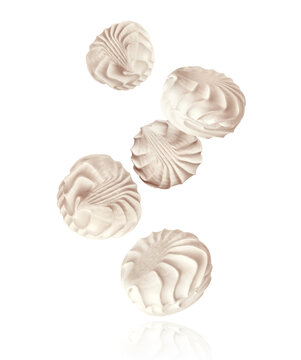Delicious vanilla zephyr in the air isolated on a white background