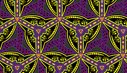 Seamless pattern with fantasy flowers, natural wallpaper, floral decoration curl illustration. Paisley print hand drawn elements.