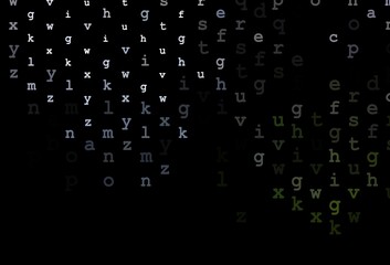 Dark green vector cover with english symbols.