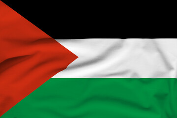 Palestine national flag, folds and hard shadows on the canvas
