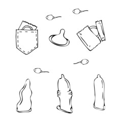 A set of different types of condoms. Methods of contraception and birth control. A condom for safe sex. Vector illustration in a flat style