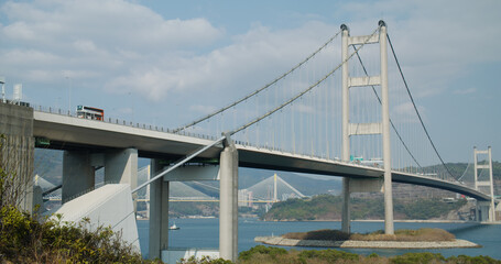 Tsing Ma Suspension bridge in Hong Kong city