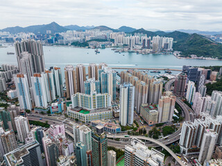 Fototapeta na wymiar Drone fly of Hong Kong city