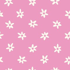 Fototapeta na wymiar seamless vintage pattern. cute white flowers . bright pink background. vector texture. trendy print for textiles and wallpaper.