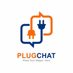 Plug chat vector logo template. Suitable for technology, electric and media social