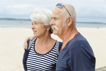 portrait of senior couple looking at sea