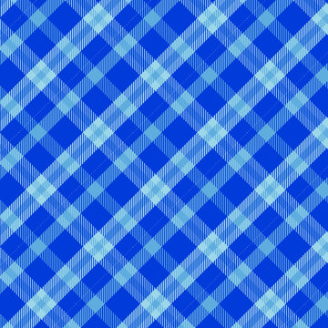 Dark And Light Marine Blue Checkered Gingham Repeatable Diagonal Fabric Texture With White Threads For Plaid, Tablecloths, Shirts, Tartan, Clothes, Dresses, Bedding, Blankets