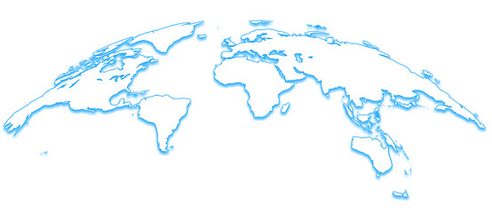 境界線強調世界地図、青、ヨーロッパ中心