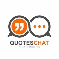 Quotation mark with chat logo vector template design. Suitable for business, social media, online and punctuation symbol