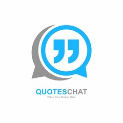 Quotation mark with chat logo vector template design. Suitable for business, education, social media, online and punctuation symbol - obrazy, fototapety, plakaty