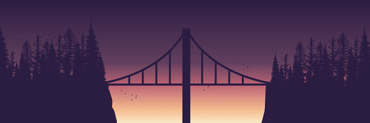 sunset forest landscape flat design vector illustration good for wallpaper, background, banner, web, backdrop, tourism, travel and design template