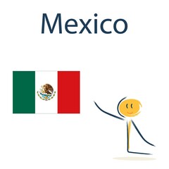 Character with the flag of Mexico. Teaching children geography and countries of the world