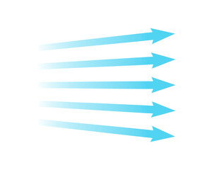 Fototapeta premium Air flow. Blue arrow showing direction of air movement. Wind direction arrow. Blue cold fresh stream from the conditioner. Vector illustration isolated on white background.