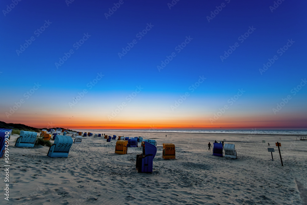 Wall mural sunset at the beach on juist, east frisian islands, germany. - Wall murals