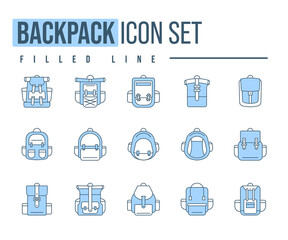 Simple Set of Backpack Related Vector Filled line Icons. linear style sign for mobile concept and web design. Backpack filled line vector icon. Symbol, logo illustration.