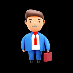 3D Render Of Businessman Holding Briefcase Against Black Background.