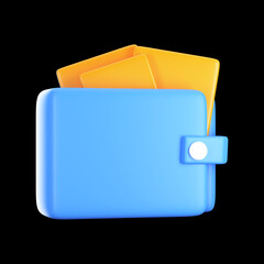 Yellow And Blue Illustration Of Wallet 3D Element Over Black Background.