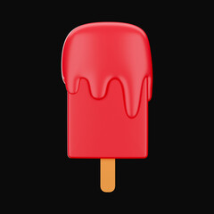 Red Ice Pop Melting 3D Element On Black Background.