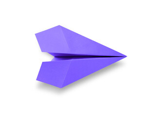 Purple paper plane origami isolated on a white background