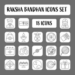 Fototapeta premium Isolated 18 Raksha Bandhan Icon Set In Line Art.