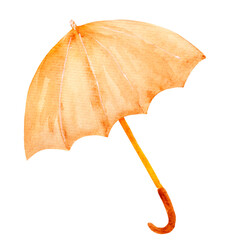 Watercolor seasonal illustration, brown accessory, cute umbrella isolated on white background.
