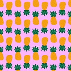 Summer fruit seamless cartoon pineapples pattern for fabrics and textiles and packaging and wrapping paper and notebooks