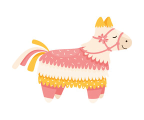 Decorated Mexican Pinata Llama as Colorful Toy Made of Papier-mache with Treats for Child Party Celebration Vector Illustration