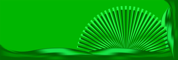 Abstract modern green background with neon circle rays. Luxury backdrop. Art digital screen. Poster, banner. Futuristic wallpaper. Presentation card. Copy space. NFT. Podium. ESG. Energy efficiency.