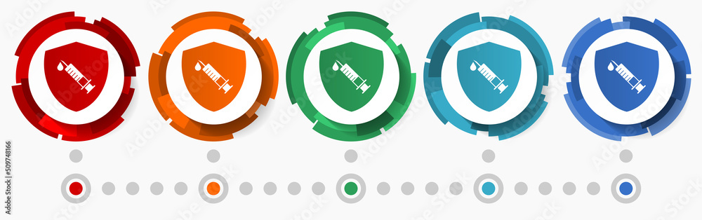Poster vaccine shield concept concept vector icon set, flat design pointers, infographic template