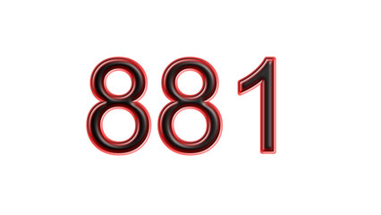 red 881 number 3d effect white background