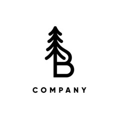Letter B Pine Tree Logo Design Vertor Icon Graphic Emblem Illustration