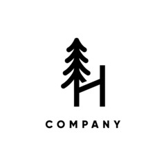 Letter H Pine Tree Logo Design Vertor Icon Graphic Emblem Illustration