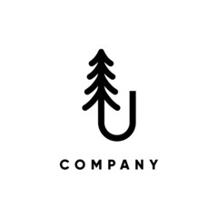 Letter U Pine Tree Logo Design Vertor Icon Graphic Emblem Illustration © HendraGuns11