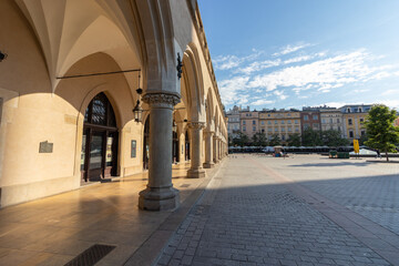 26-05-2022. krakow-poland. The main building in the market square in the Old Town of Krakow - empty of people in the early morning