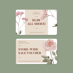 Name card template with botanical vintage concept,watercolor style