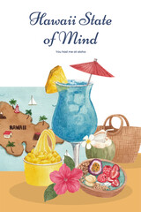 Poster template with aloha Hawaii concept,watercolor style © photographeeasia