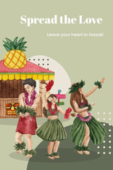 Poster template with aloha Hawaii concept,watercolor style