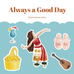 Sticker template with aloha Hawaii concept,watercolor style © photographeeasia