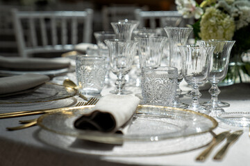 a beautiful glassware on the table prepared for dinner
