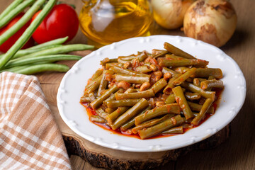 Traditional delicious Turkish food; fresh green black eyed peas food (Turkish name; Zeytinyagli yesil taze borulce or acebek)