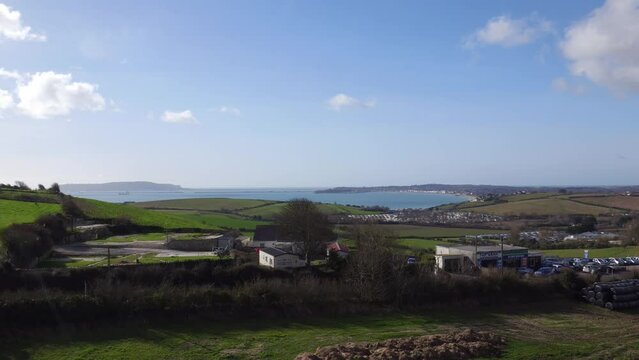Drone Reveal Shot of Weymouth Bay and Portland in Dorset