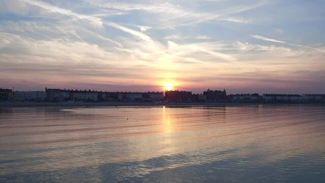 Low Flyover of Beach at Weymouth Bay During Sunset
