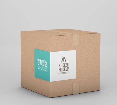 Box Sticker Mockup On Soft Color Background