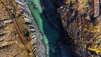 Drone view of iron viewpoint on top of the basaltic canyon