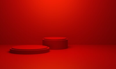 3d rendering of red abstract geometric background. Scene for advertising, technology, showcase, banner, cosmetic, fashion, business, sport, metaverse. Sci-Fi Illustration. Product display