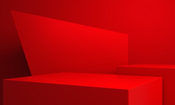 3d rendering of red abstract geometric background. Scene for advertising, technology, showcase, banner, cosmetic, fashion, business, sport, metaverse. Sci-Fi Illustration. Product display