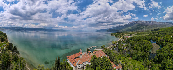 Drone view at the monastery of Saint Naum in Macedonia