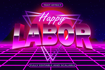 Happy Labor Editable Text Effect 3 Dimension Emboss Retro Style