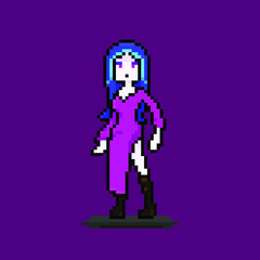 Pixel vampire female character, retro art standing woman